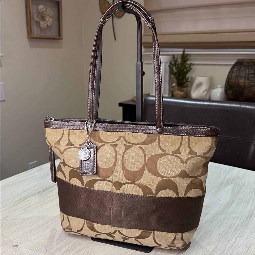 Coach Brown and Tan Medium Tote Bag